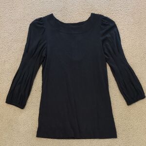 Kenneth Cole Reaction Black Pleated Three Quarter Length Puff Sleeve Blouse, Top